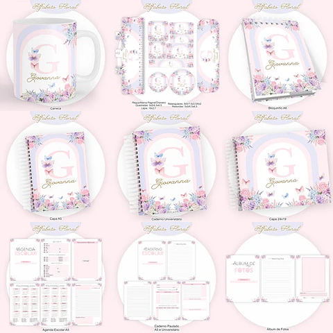 Arquivo Encadernação Kit Escolar Alfabeto Floral - PAMELLA
