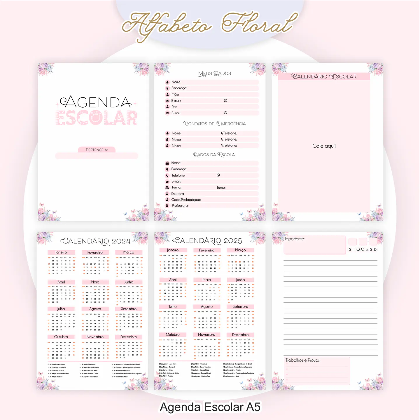 Arquivo Encadernação Kit Escolar Alfabeto Floral - PAMELLA 4