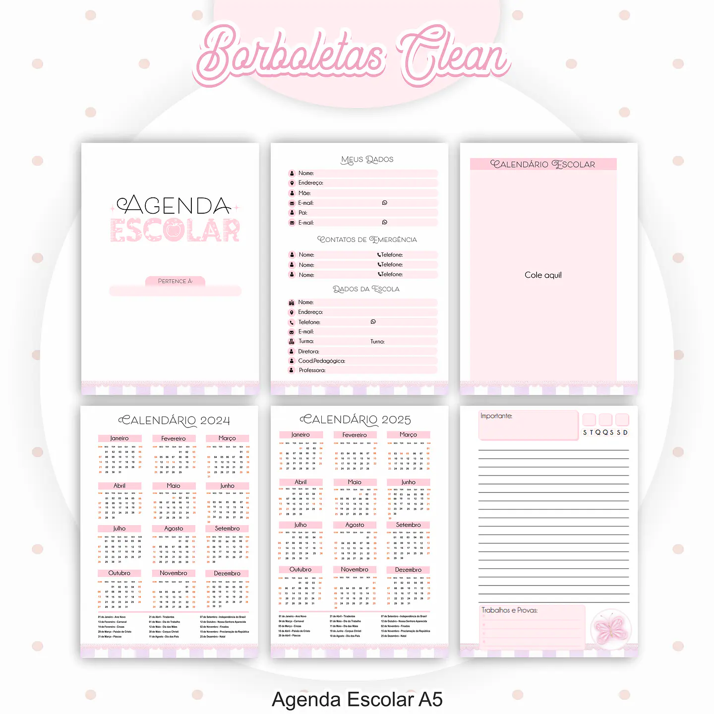 Arquivo Encadernação Kit Escolar Borboletas Clean - PAMELLA 2