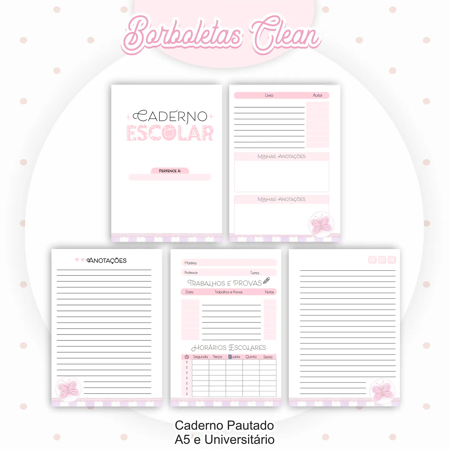 Arquivo Encadernação Kit Escolar Borboletas Clean - PAMELLA 3