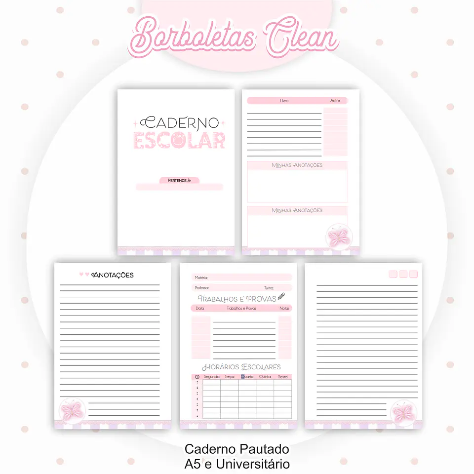 Arquivo Encadernação Kit Escolar Borboletas Clean - PAMELLA 3