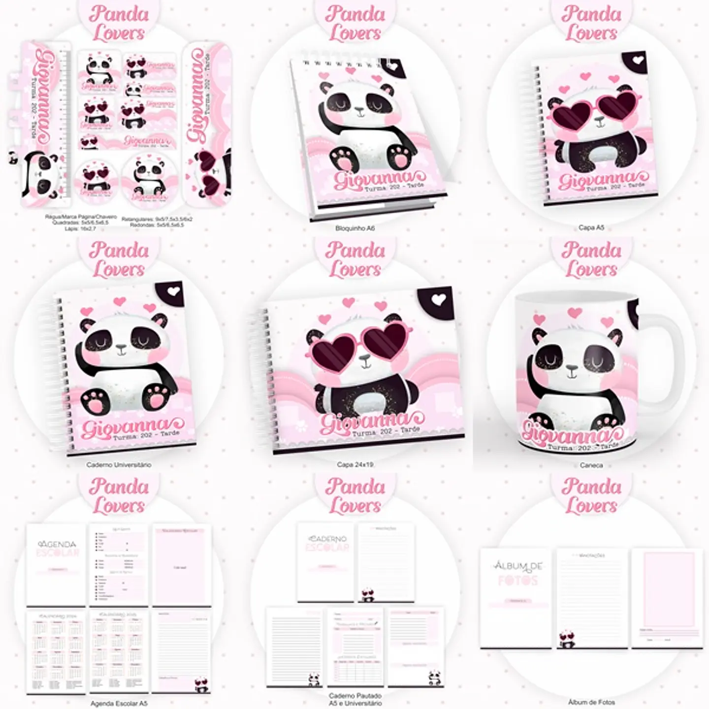 Arquivo Encadernação Kit Escolar Panda rosa - PAMELLA 1
