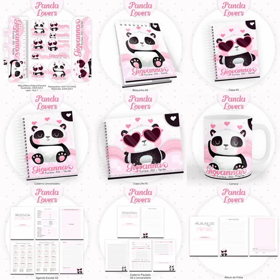 Arquivo Encadernação Kit Escolar Panda rosa - PAMELLA 1