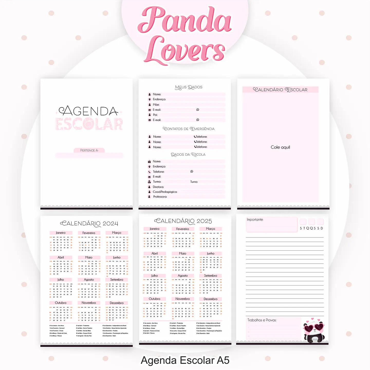 Arquivo Encadernação Kit Escolar Panda rosa - PAMELLA 2