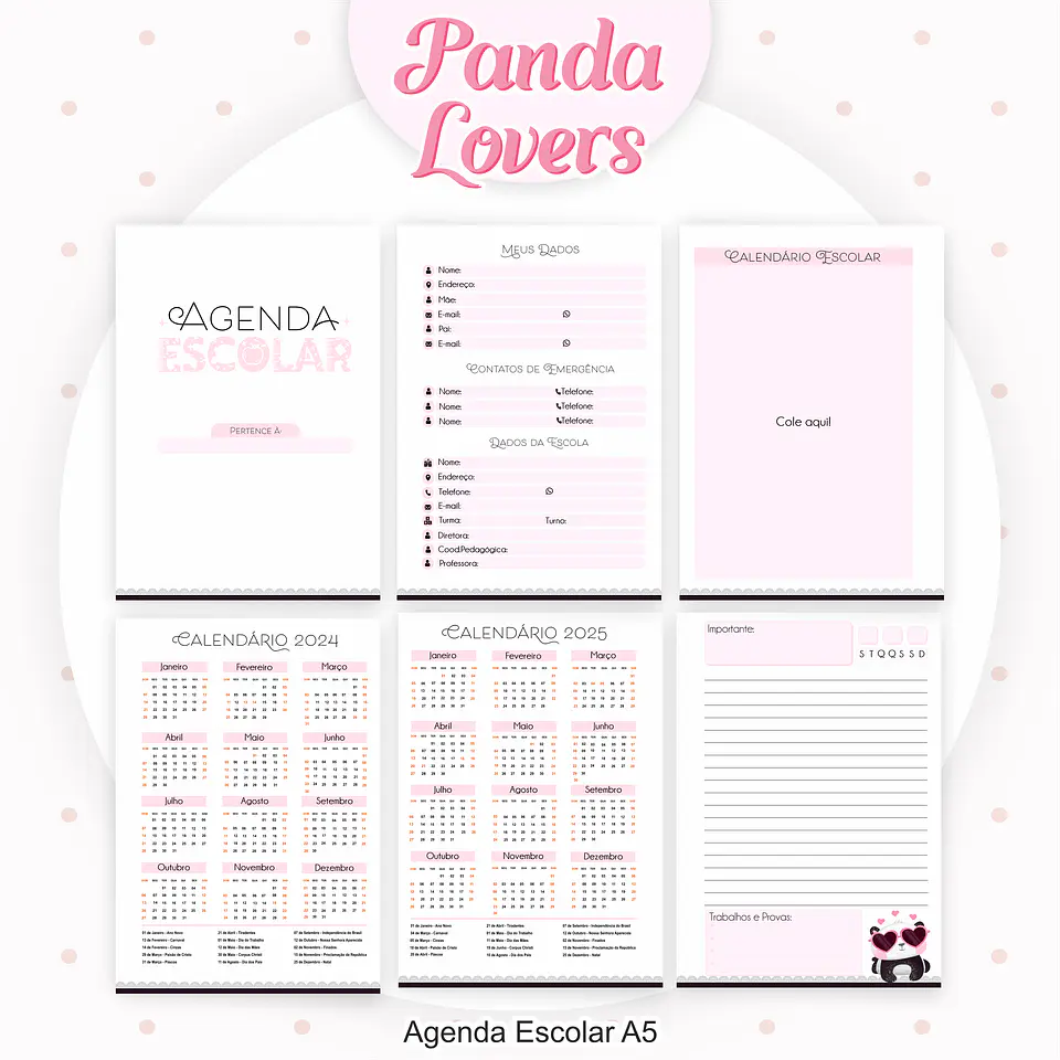 Arquivo Encadernação Kit Escolar Panda rosa - PAMELLA 2