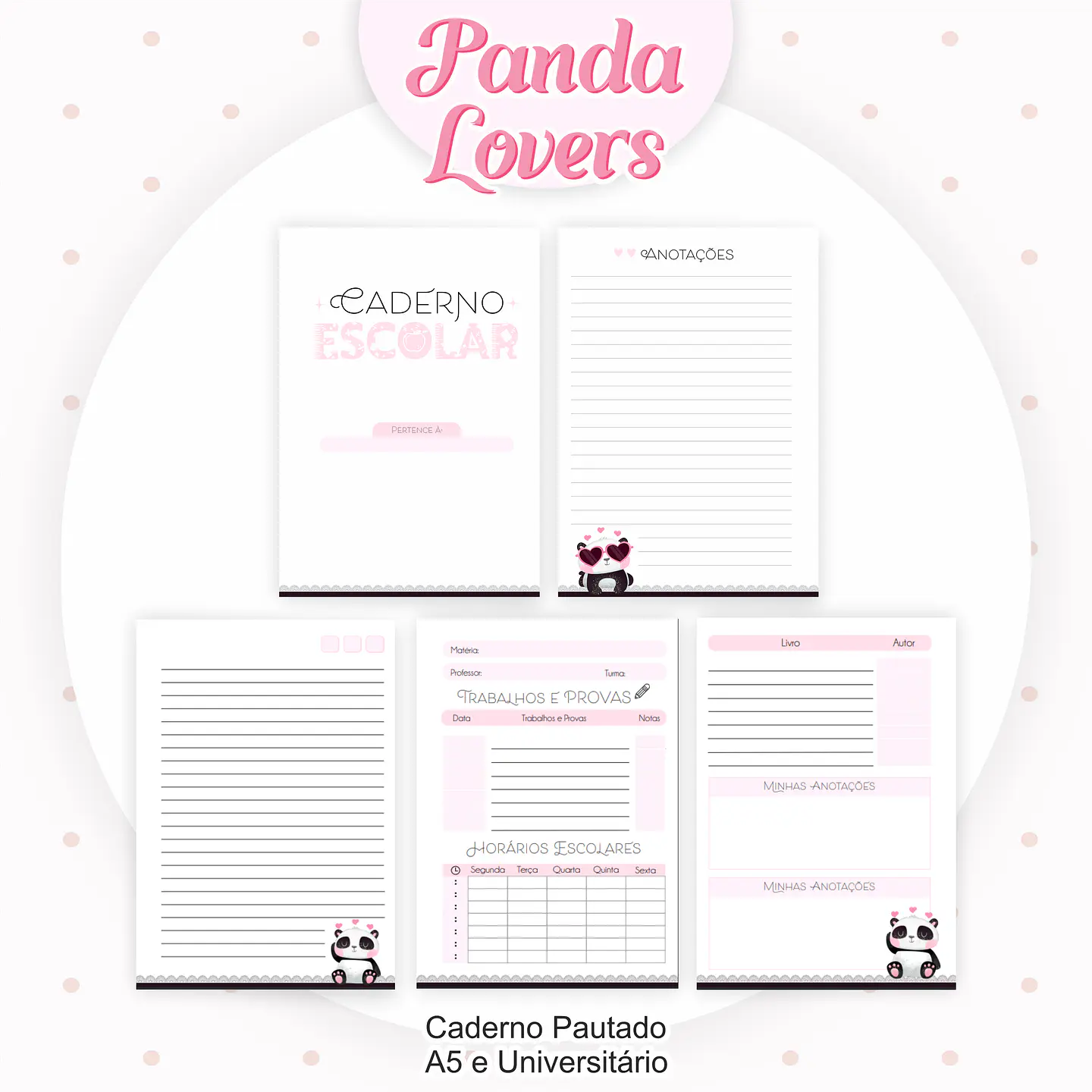 Arquivo Encadernação Kit Escolar Panda rosa - PAMELLA 3