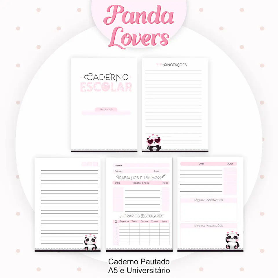 Arquivo Encadernação Kit Escolar Panda rosa - PAMELLA 3