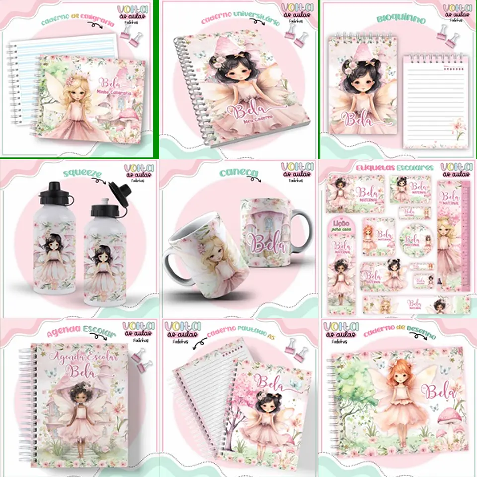 Arquivo encadernação kit escolar  Fadinha LINA CRIATIVA 1