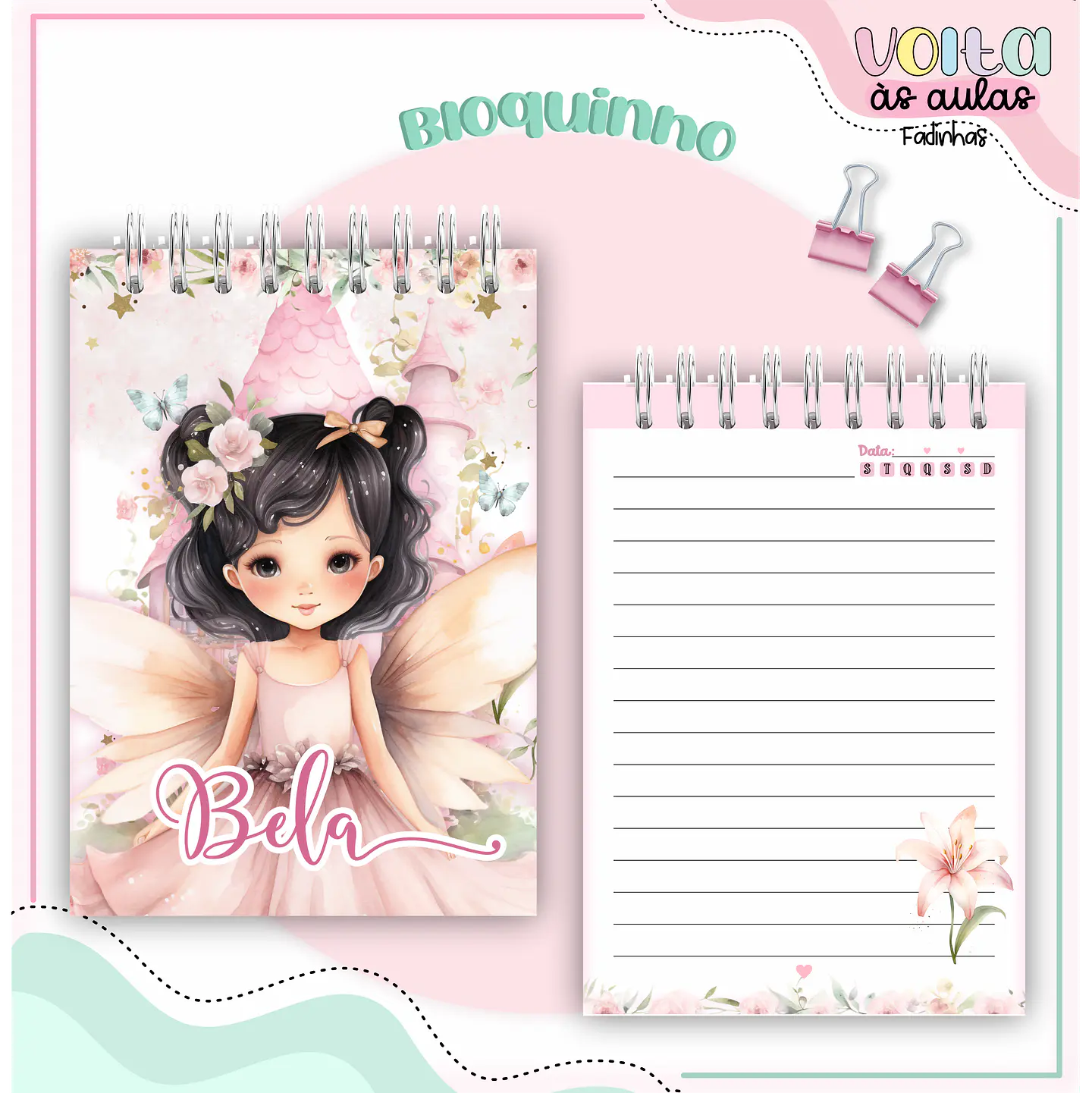 Arquivo encadernação kit escolar  Fadinha LINA CRIATIVA 3