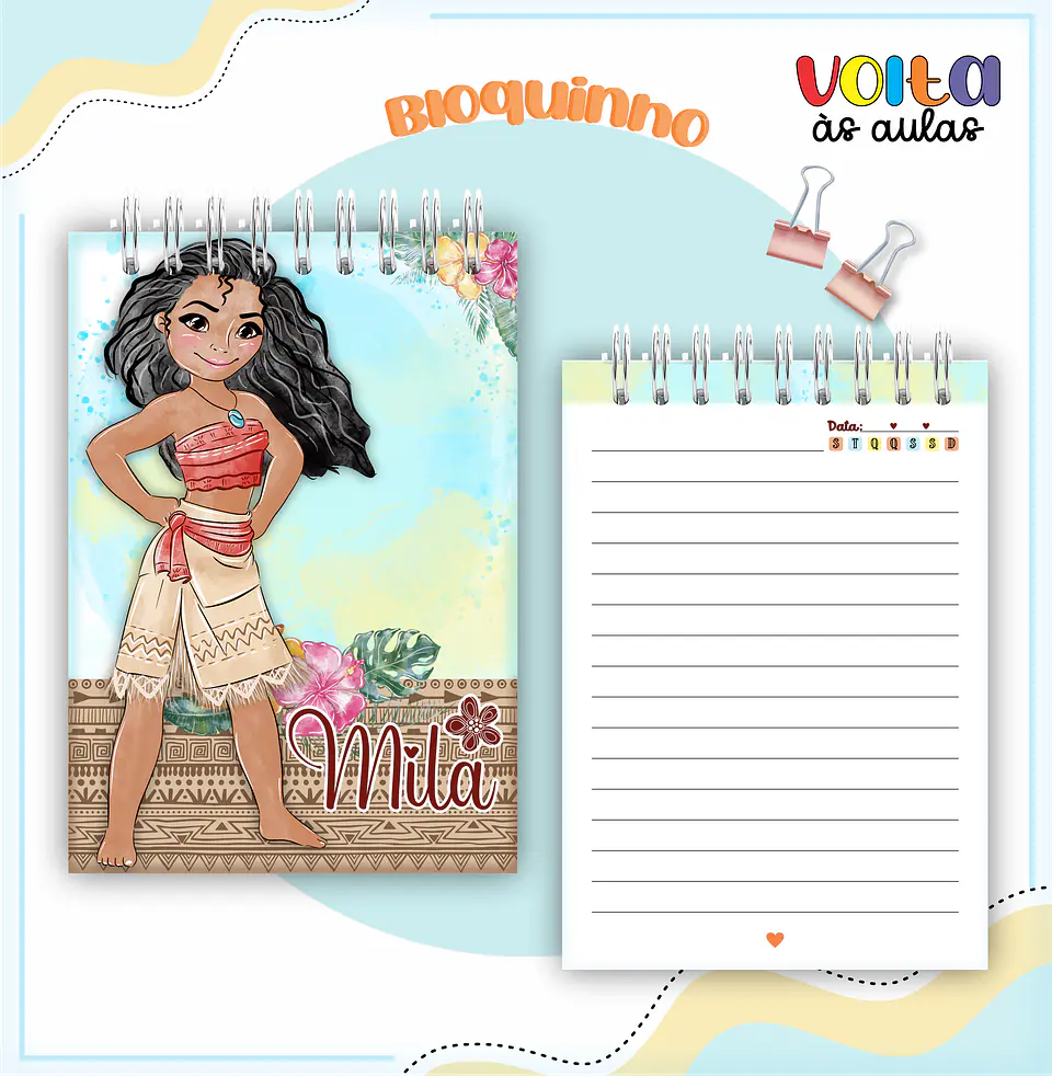 Arquivo encadernação kit escolar  Moana -  LINA CRIATIVA 6