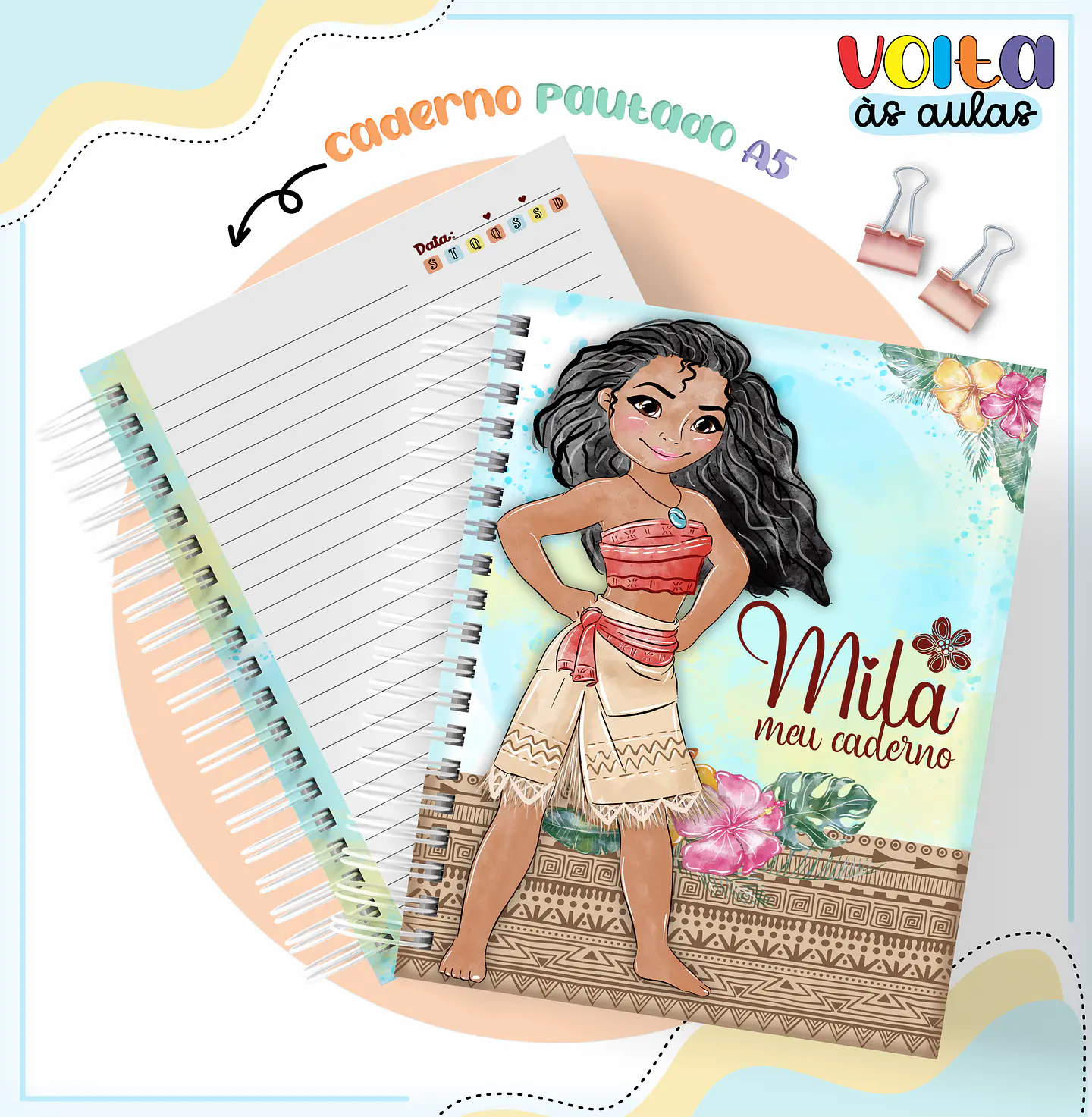 Arquivo encadernação kit escolar  Moana -  LINA CRIATIVA 12