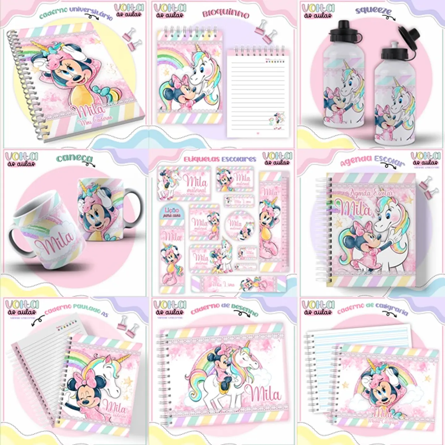 Arquivo encadernação kit escolar  Minnie Unicórnio -  LINA CRIATIVA 1