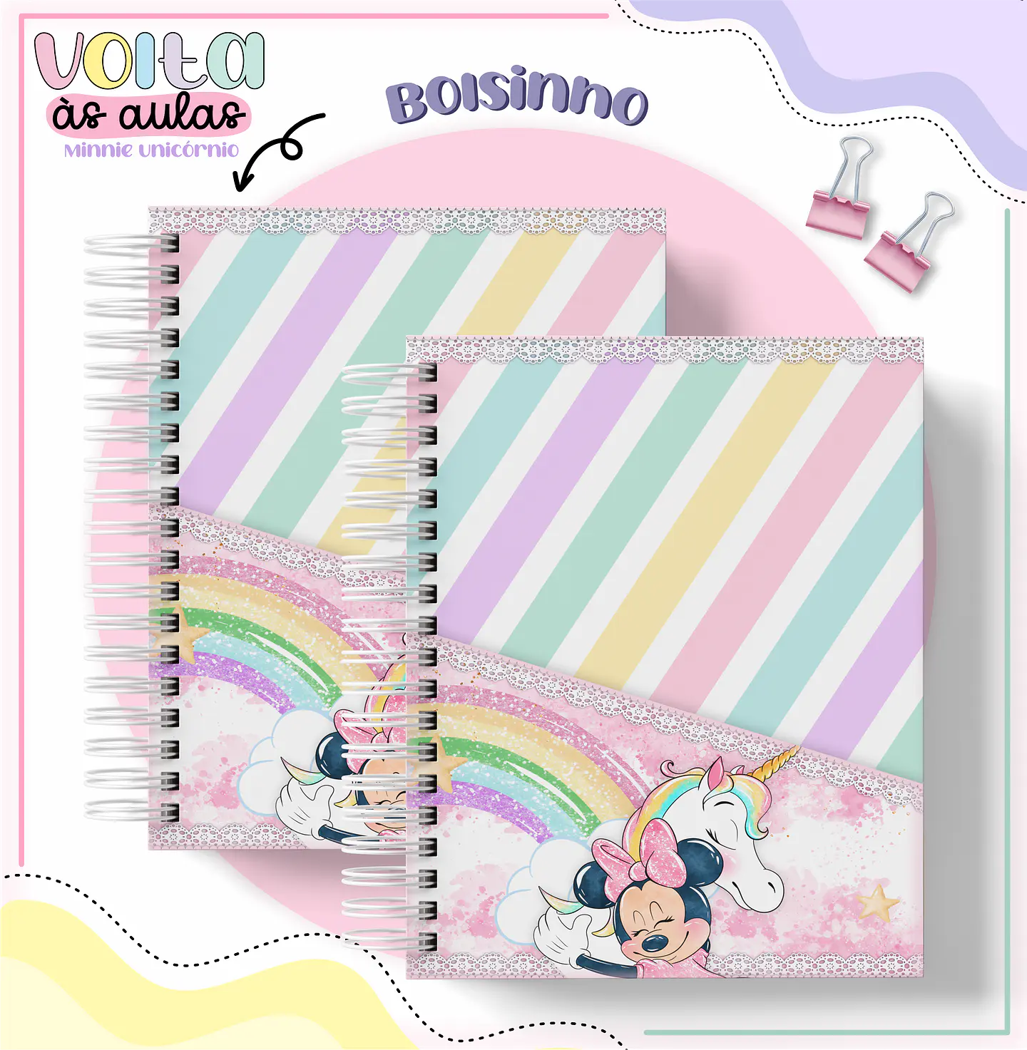 Arquivo encadernação kit escolar  Minnie Unicórnio -  LINA CRIATIVA 2