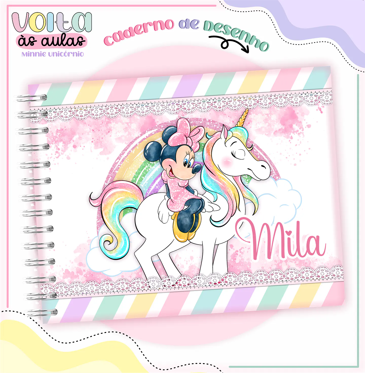 Arquivo encadernação kit escolar  Minnie Unicórnio -  LINA CRIATIVA 3