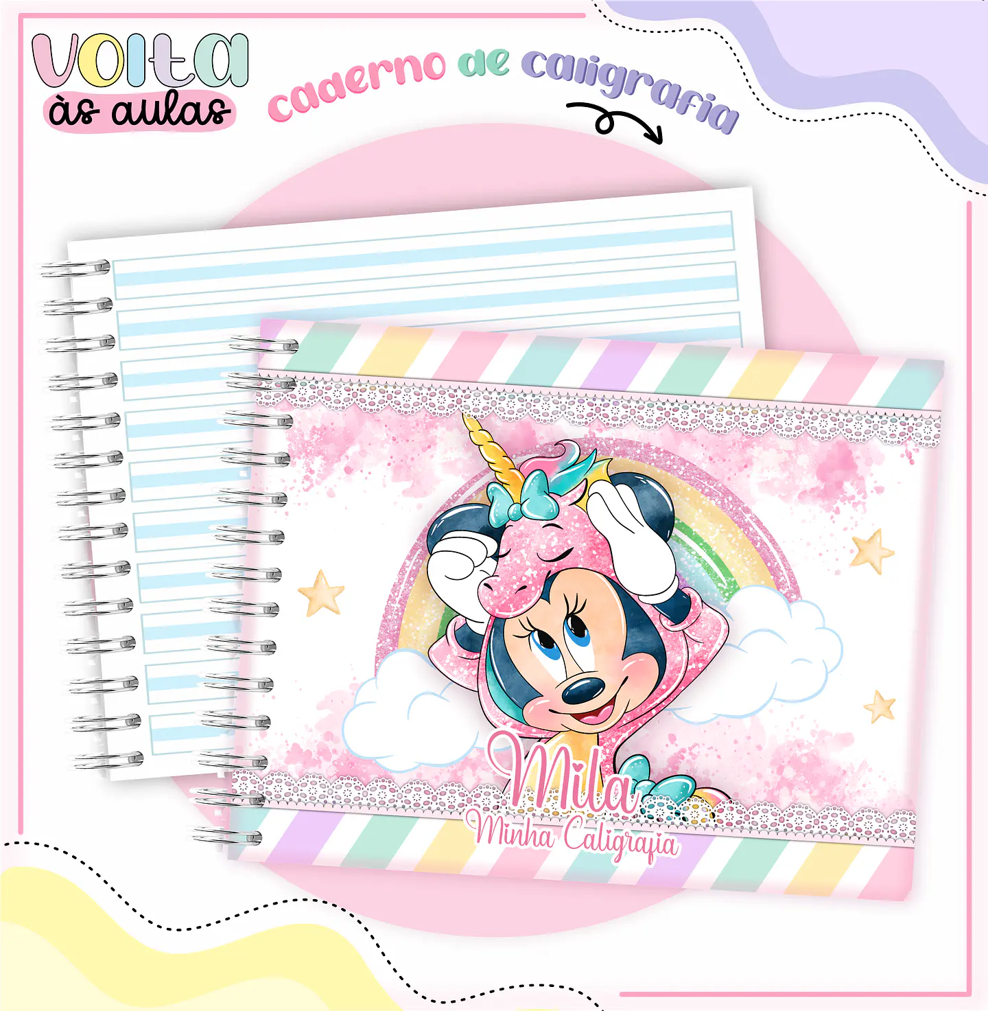 Arquivo encadernação kit escolar  Minnie Unicórnio -  LINA CRIATIVA 4