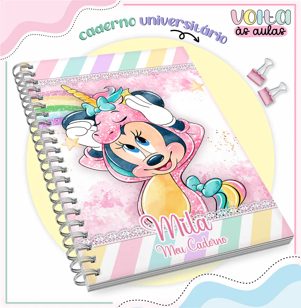 Arquivo encadernação kit escolar  Minnie Unicórnio -  LINA CRIATIVA 6