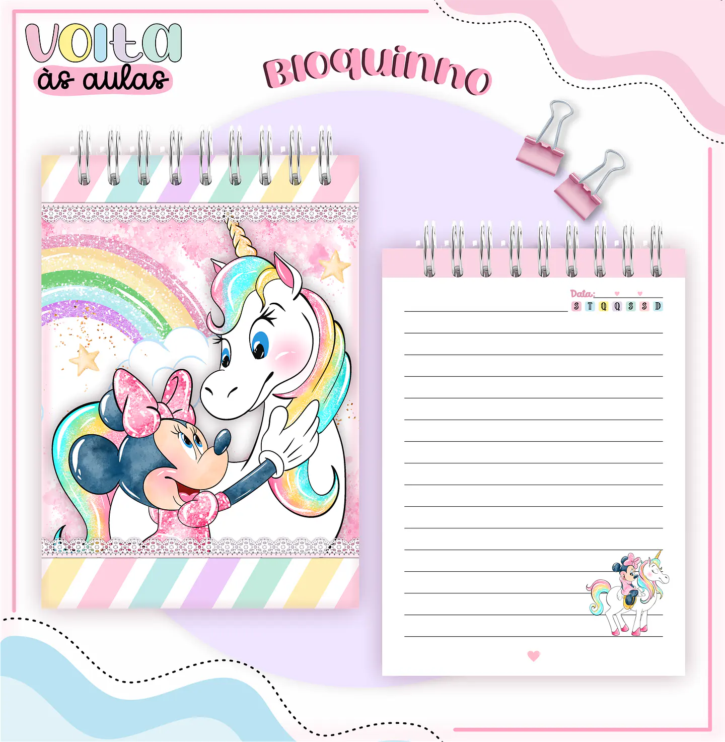 Arquivo encadernação kit escolar  Minnie Unicórnio -  LINA CRIATIVA 7