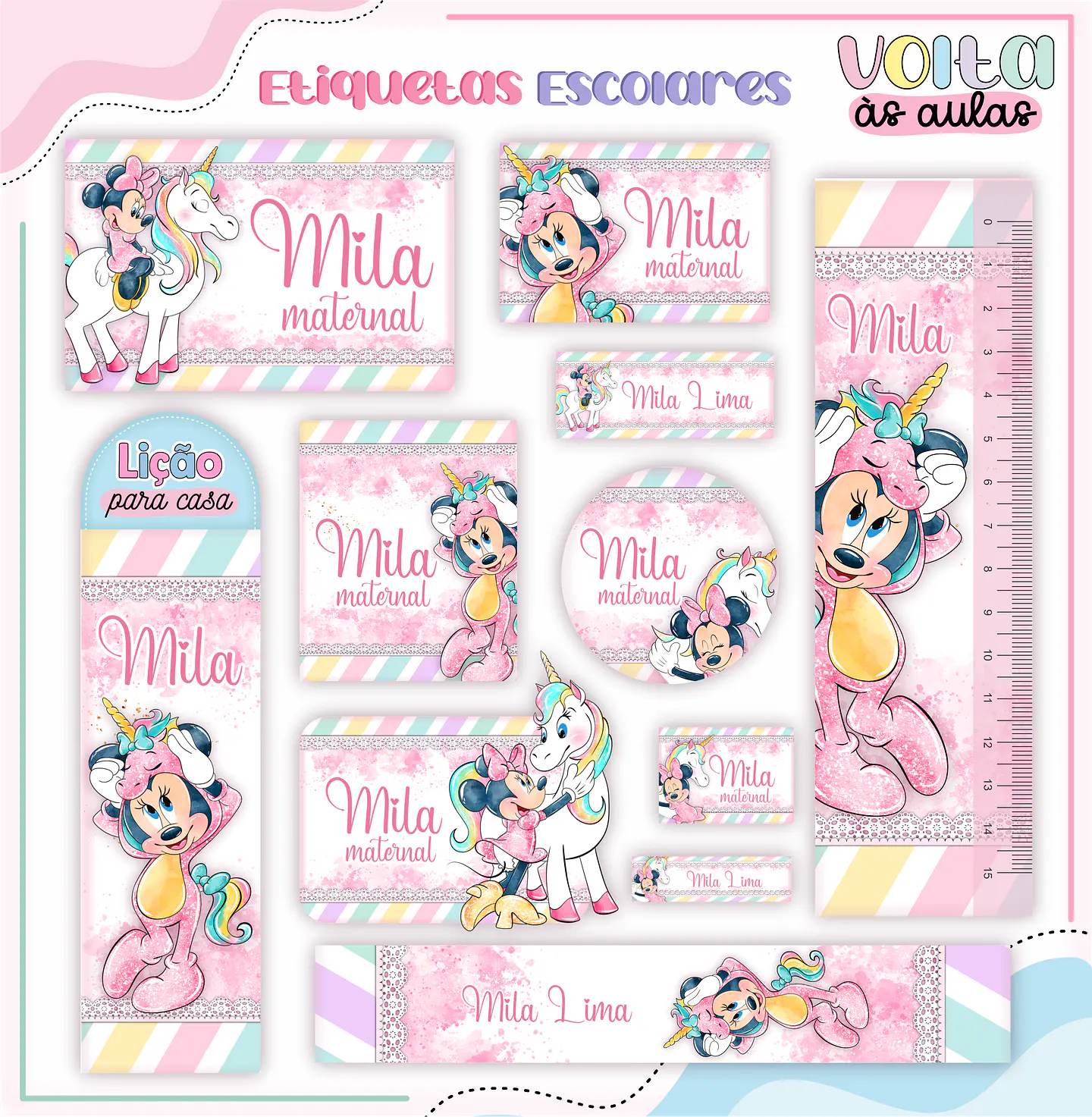 Arquivo encadernação kit escolar  Minnie Unicórnio -  LINA CRIATIVA 11