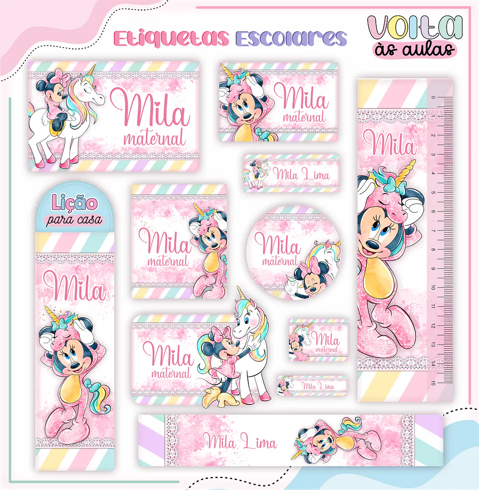 Arquivo encadernação kit escolar  Minnie Unicórnio -  LINA CRIATIVA 11