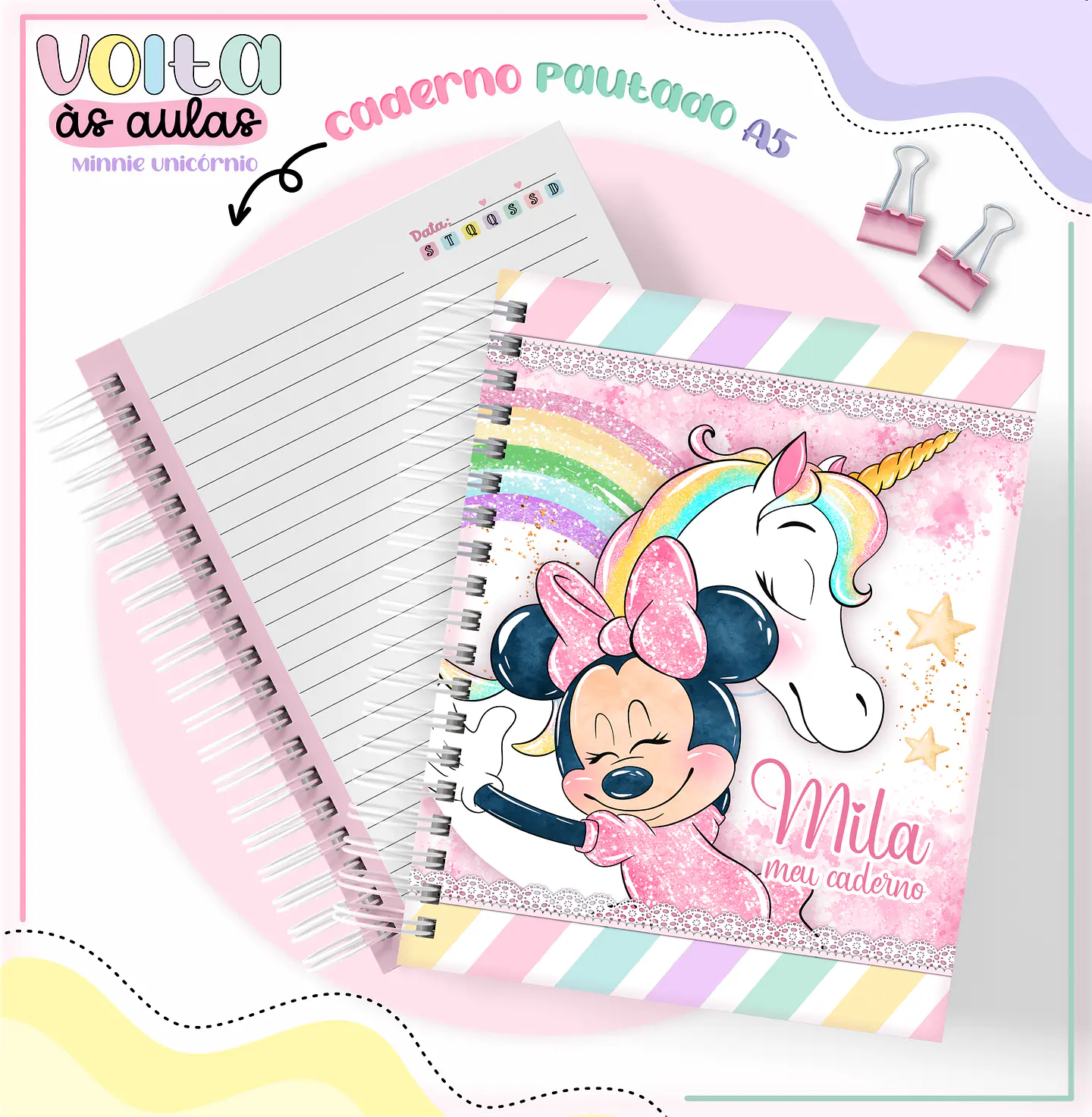 Arquivo encadernação kit escolar  Minnie Unicórnio -  LINA CRIATIVA 13