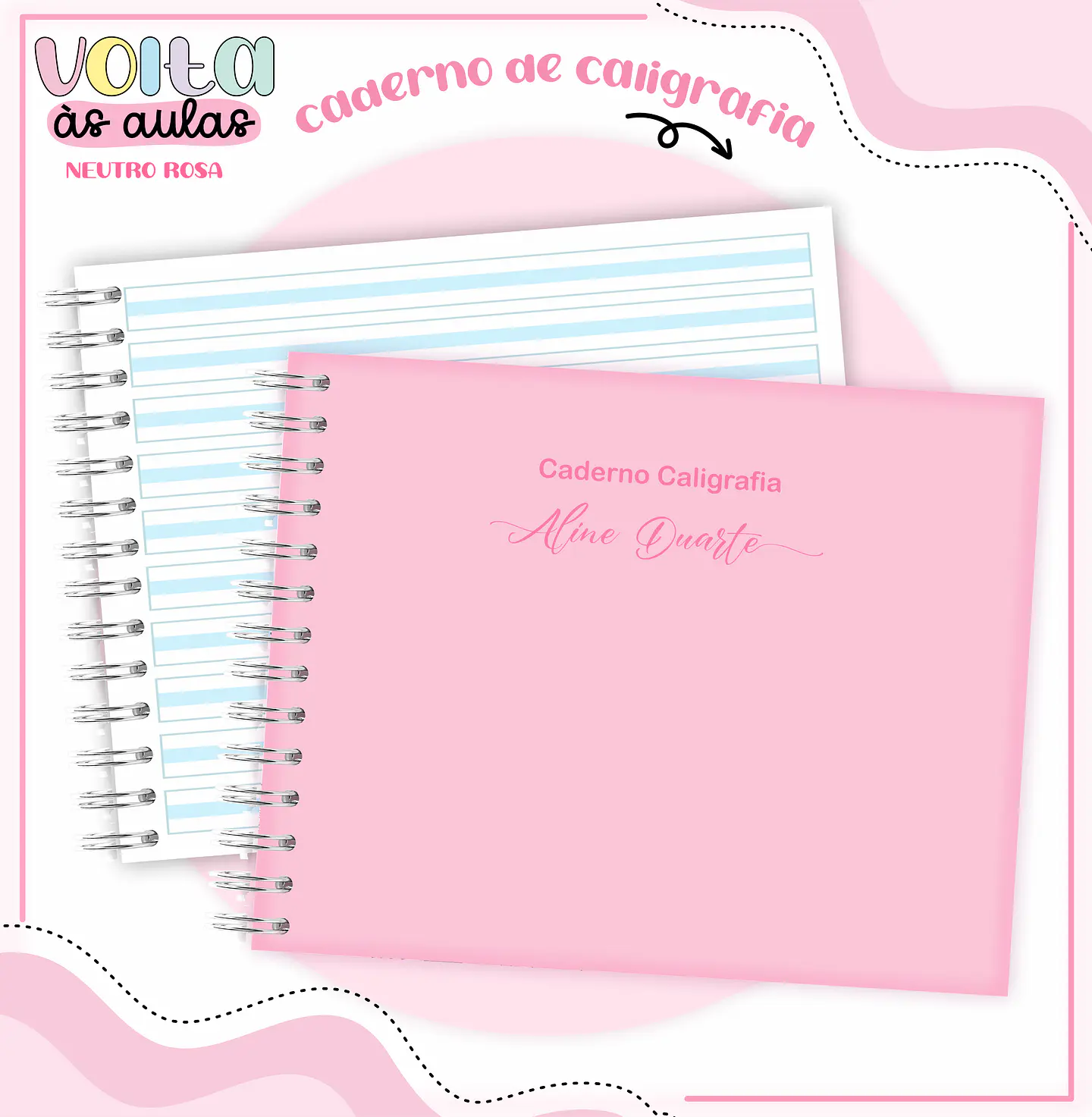 Arquivo encadernação kit escolar  Neutro Rosa -  LINA CRIATIVA 3