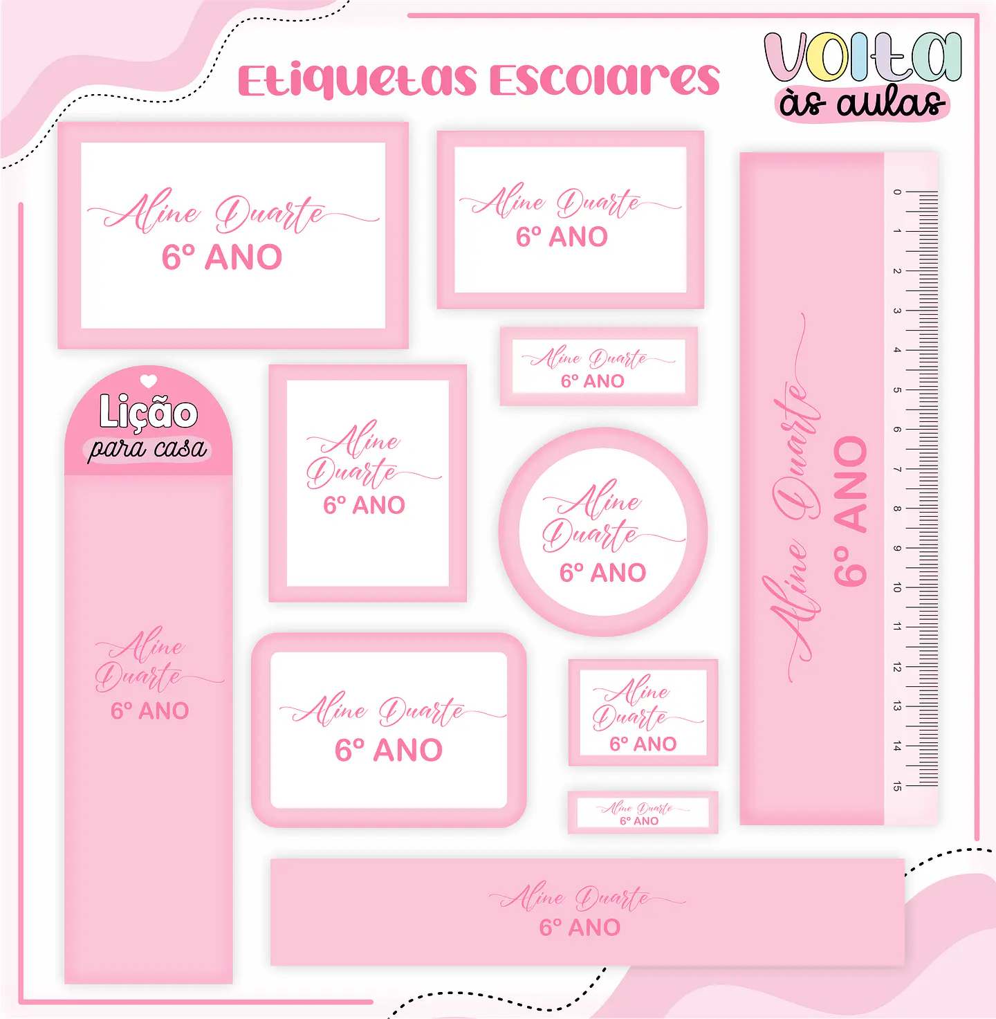 Arquivo encadernação kit escolar  Neutro Rosa -  LINA CRIATIVA 9