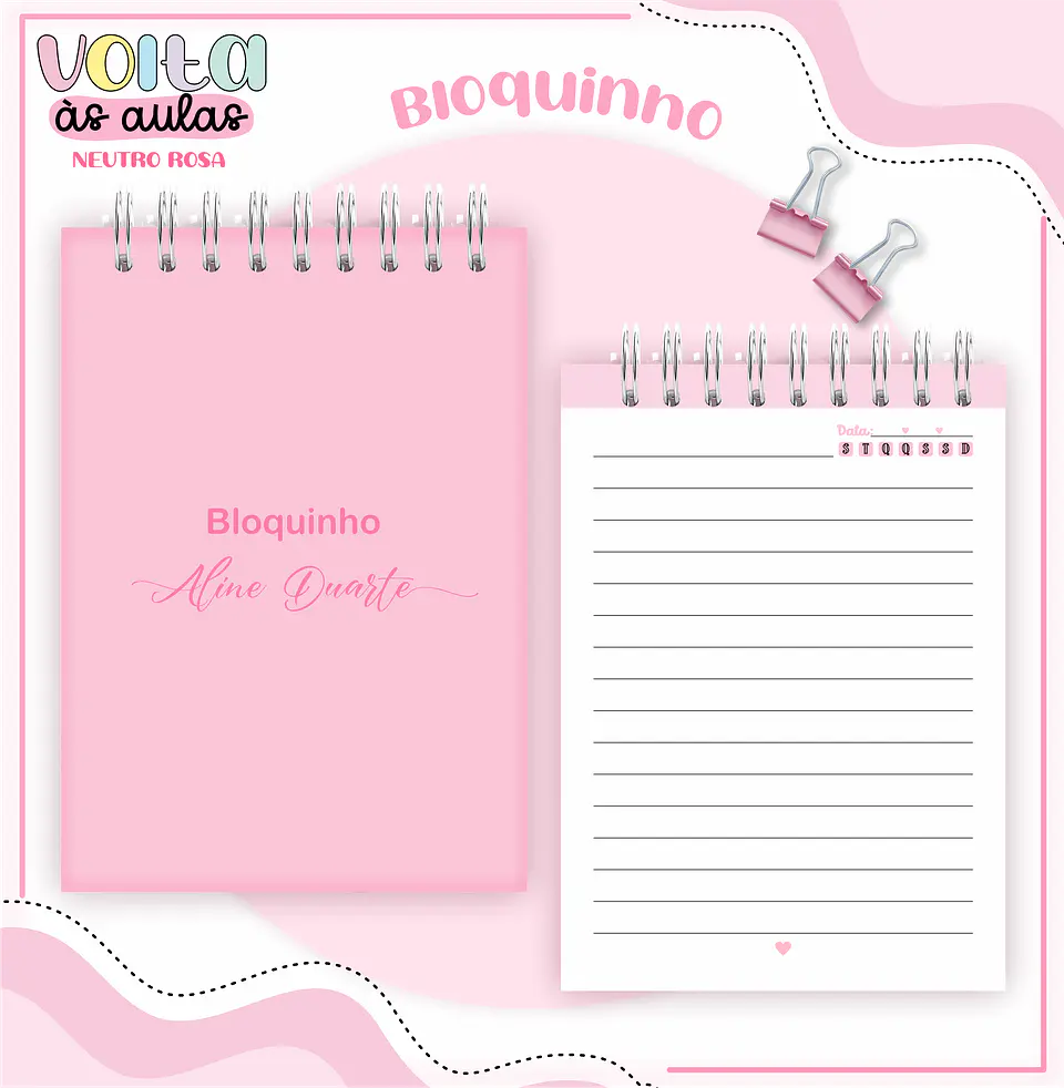 Arquivo encadernação kit escolar  Neutro Rosa -  LINA CRIATIVA 13