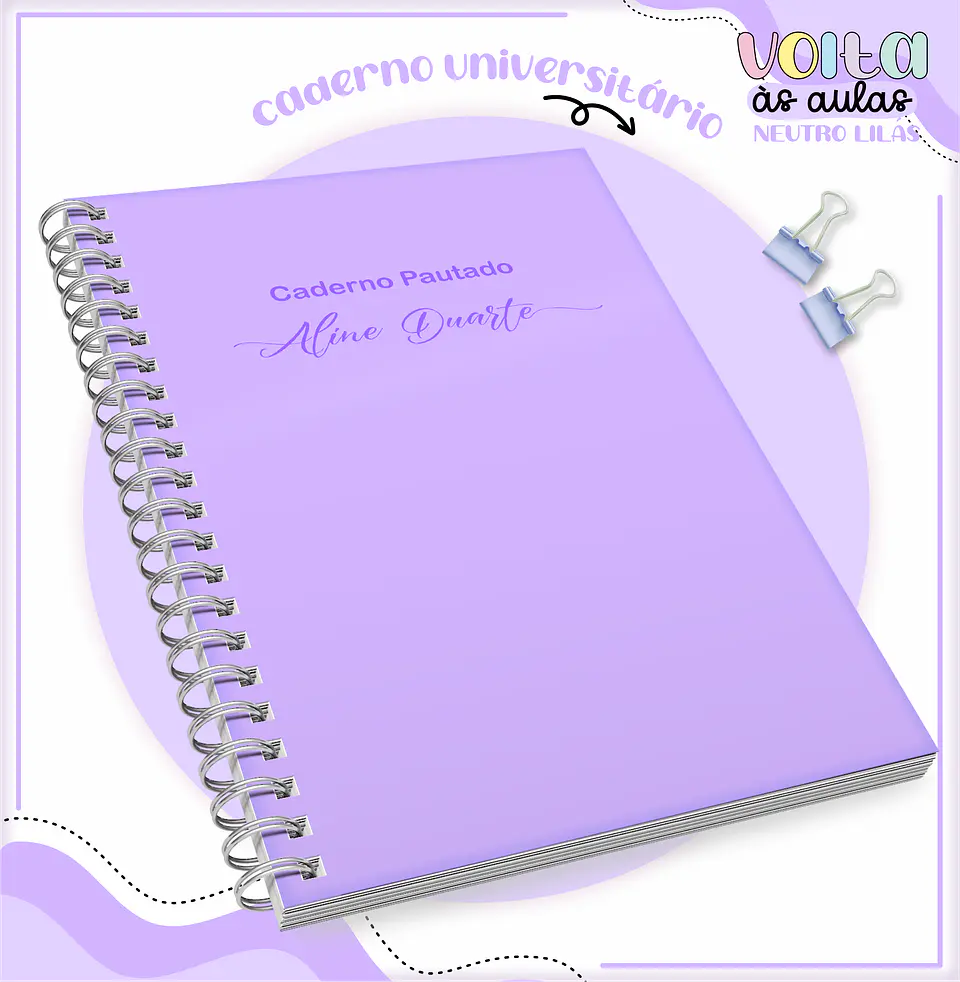 Arquivo encadernação kit escolar  Neutro Lilás -  LINA CRIATIVA 13