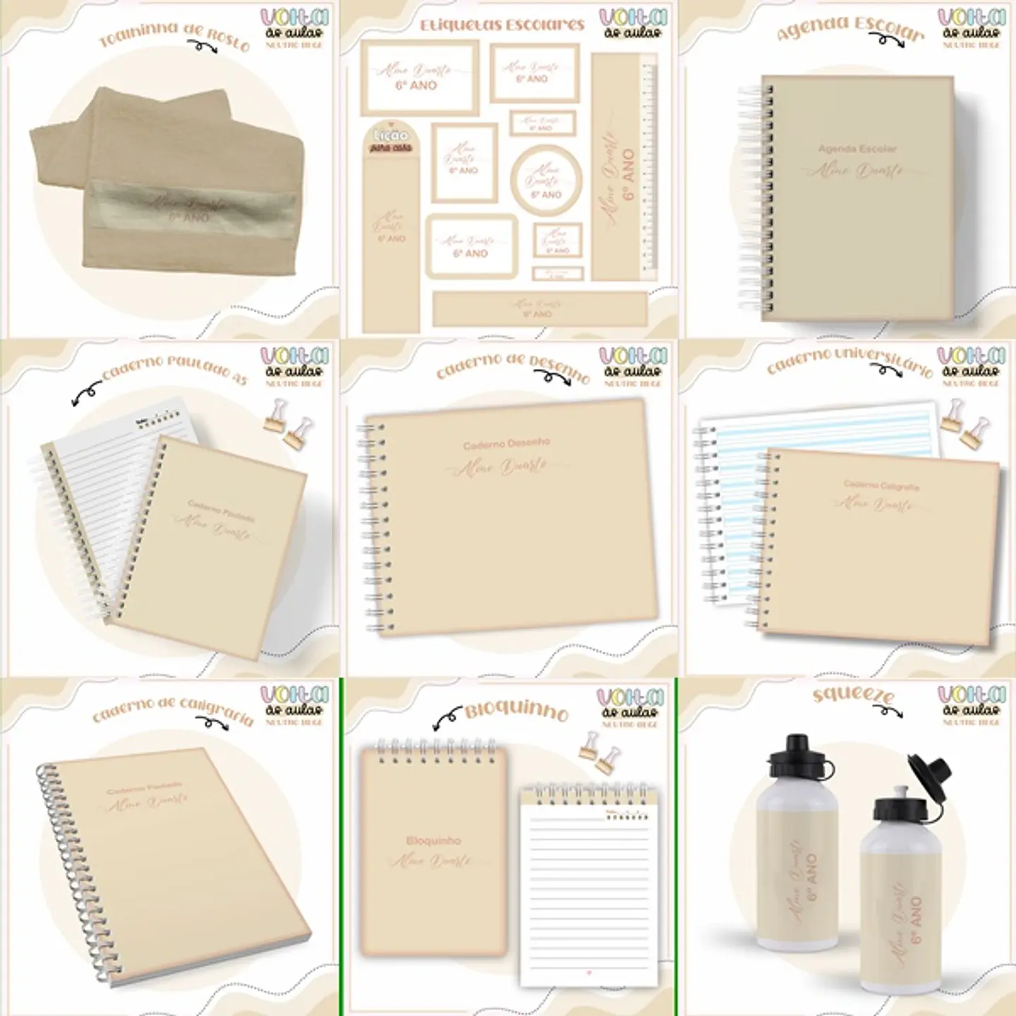 Arquivo encadernação kit escolar  Neutro Bege -  LINA CRIATIVA 1