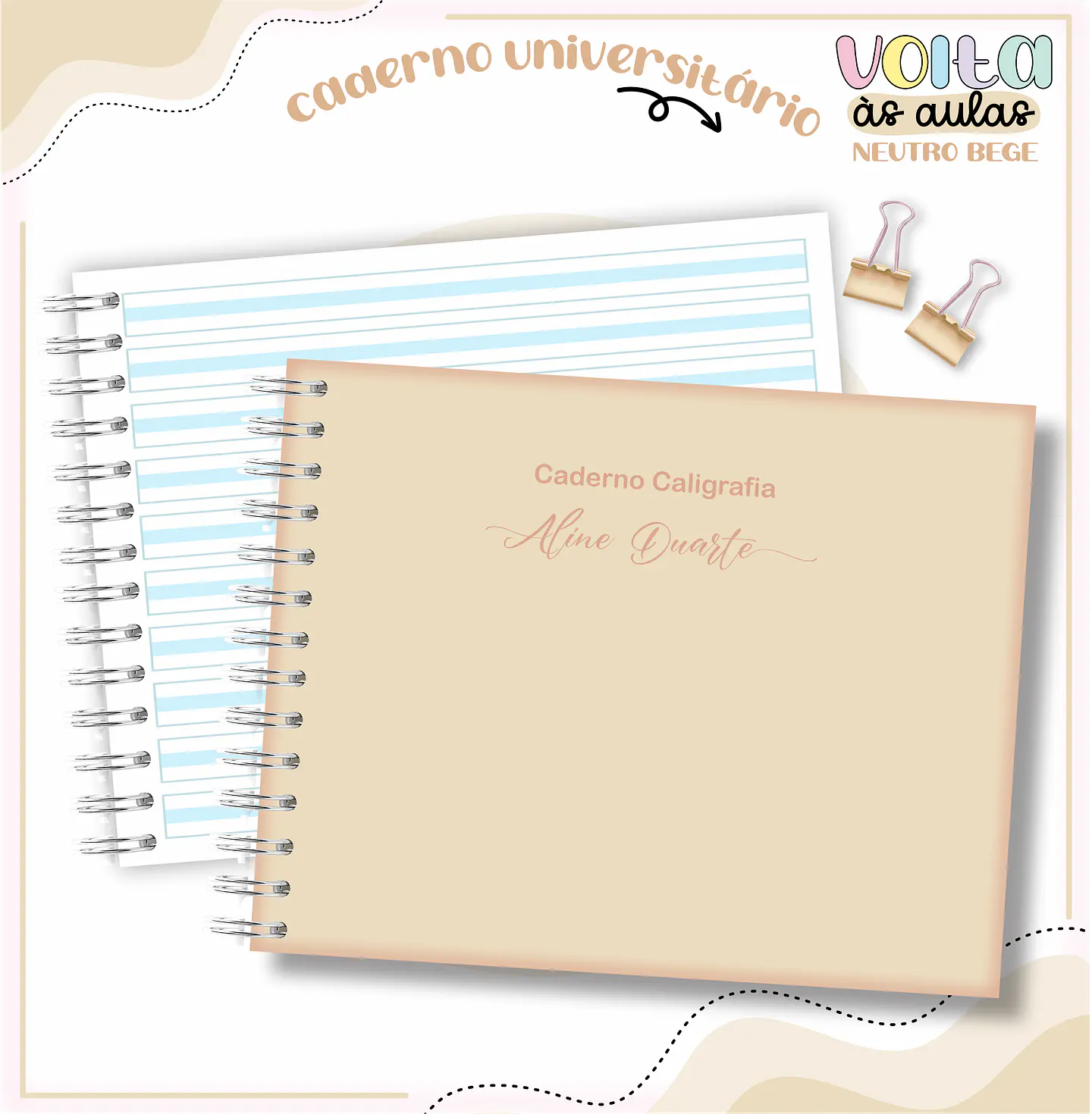 Arquivo encadernação kit escolar  Neutro Bege -  LINA CRIATIVA 5