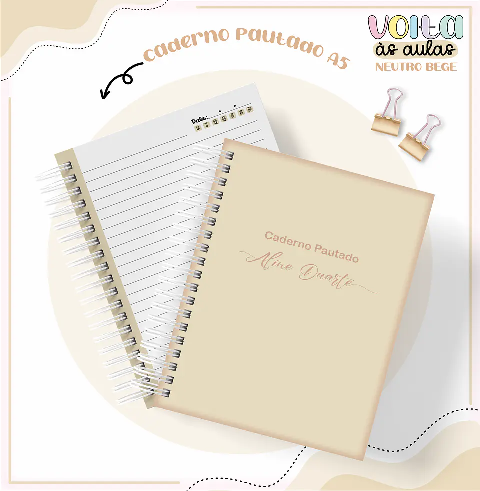 Arquivo encadernação kit escolar  Neutro Bege -  LINA CRIATIVA 7