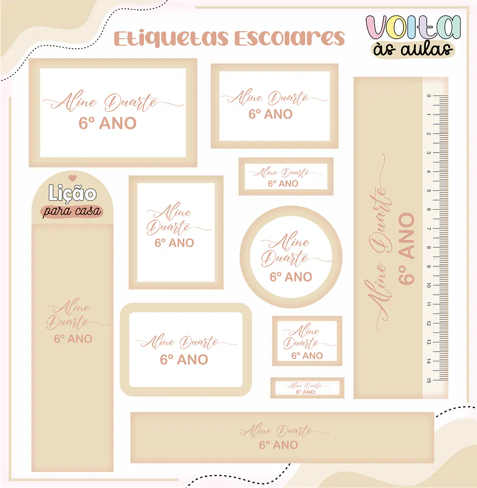 Arquivo encadernação kit escolar  Neutro Bege -  LINA CRIATIVA 9