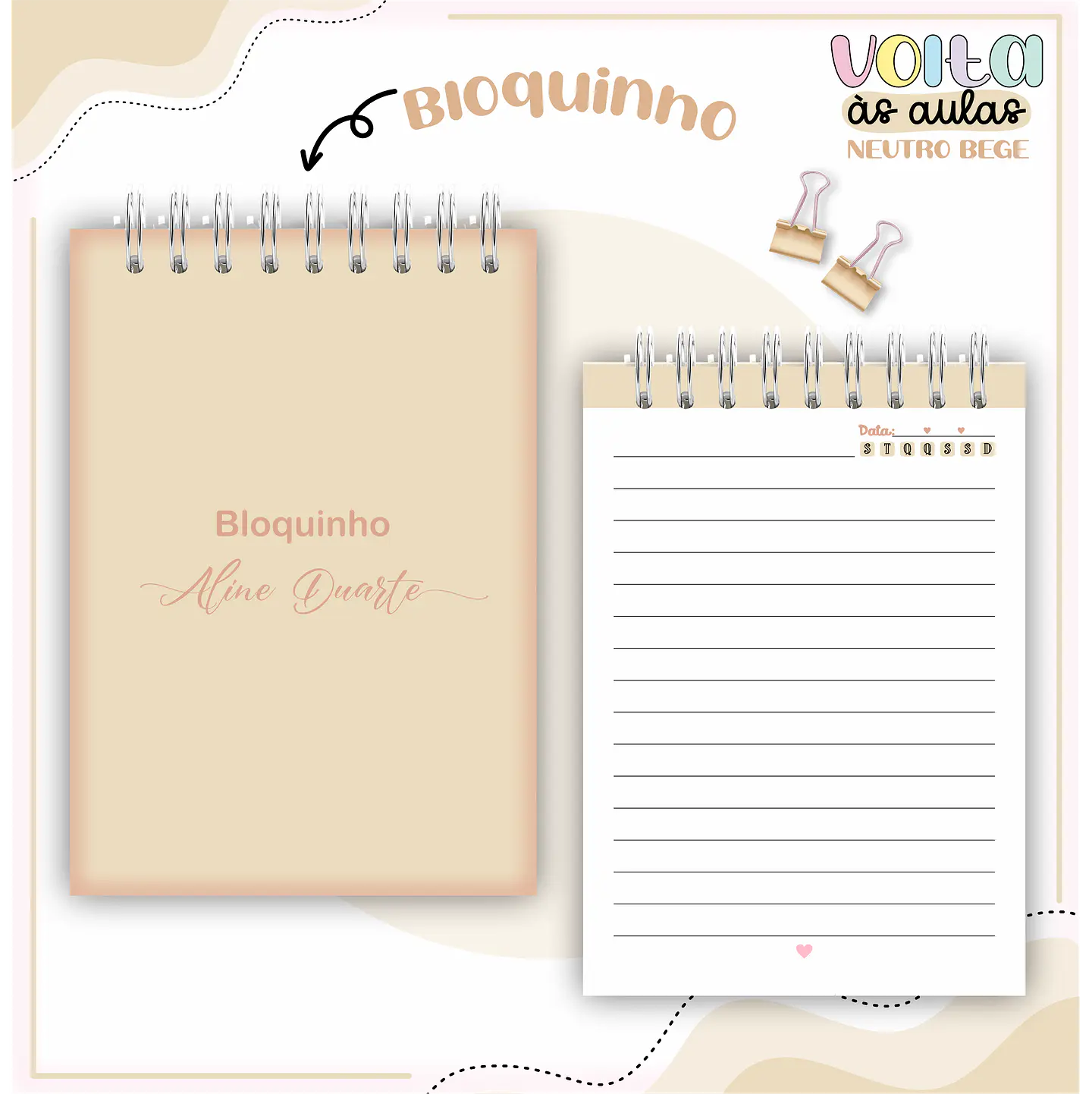 Arquivo encadernação kit escolar  Neutro Bege -  LINA CRIATIVA 13