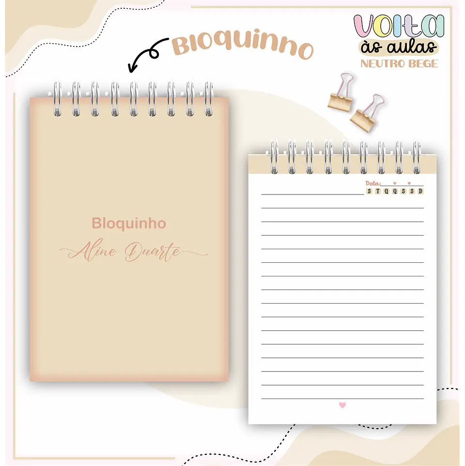 Arquivo encadernação kit escolar  Neutro Bege -  LINA CRIATIVA 13