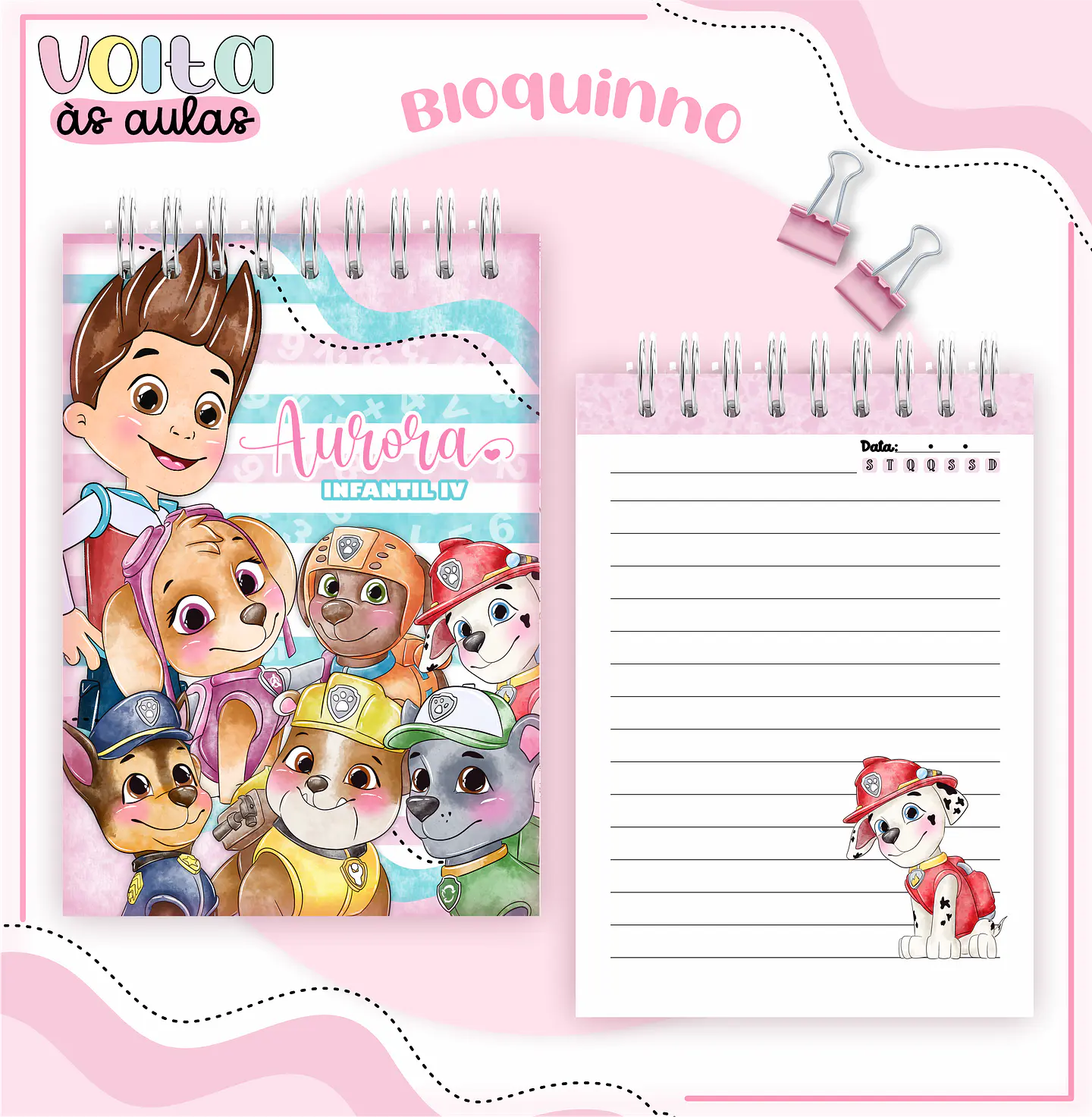 Arquivo encadernação kit escolar  Patrulha Canina Menina -  LINA CRIATIVA 4
