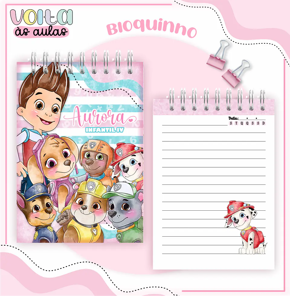 Arquivo encadernação kit escolar  Patrulha Canina Menina -  LINA CRIATIVA 4
