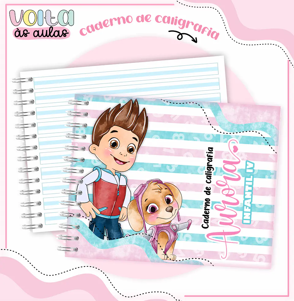 Arquivo encadernação kit escolar  Patrulha Canina Menina -  LINA CRIATIVA 5