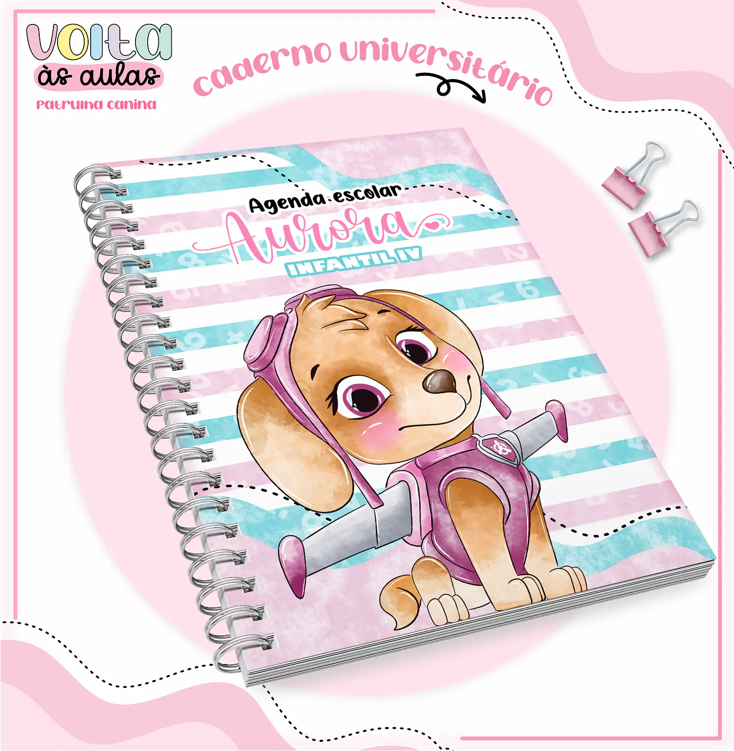 Arquivo encadernação kit escolar  Patrulha Canina Menina -  LINA CRIATIVA 10