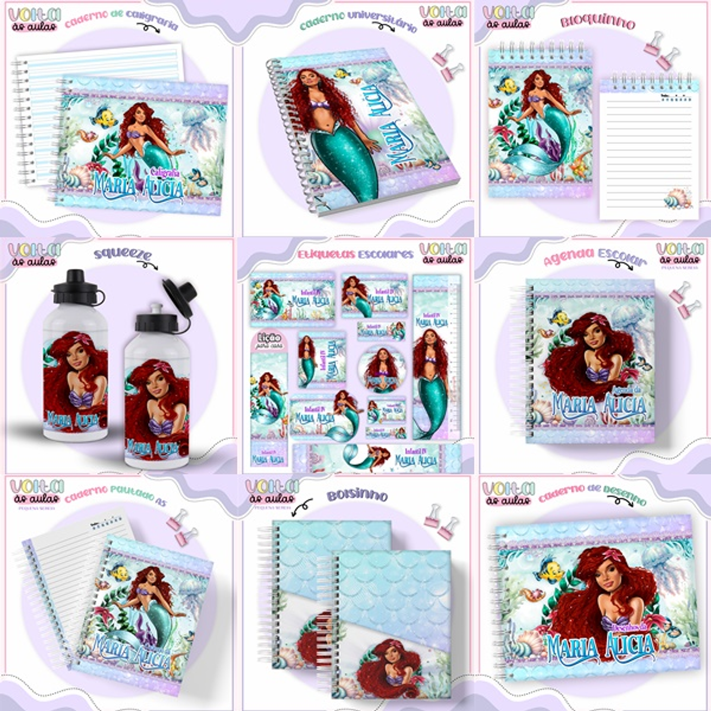 Arquivo encadernação kit escolar  Pequena Sereia -  LINA CRIATIVA 1