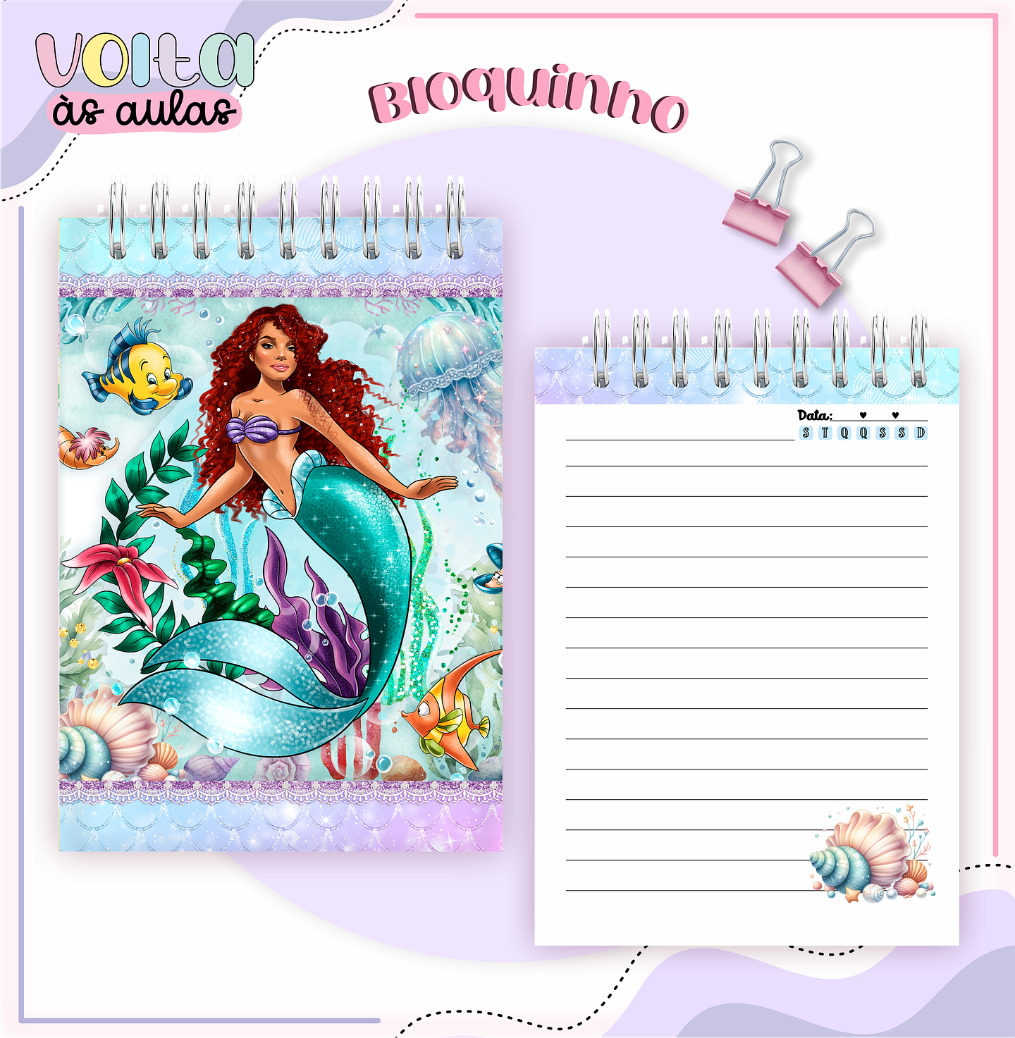 Arquivo encadernação kit escolar  Pequena Sereia -  LINA CRIATIVA 4