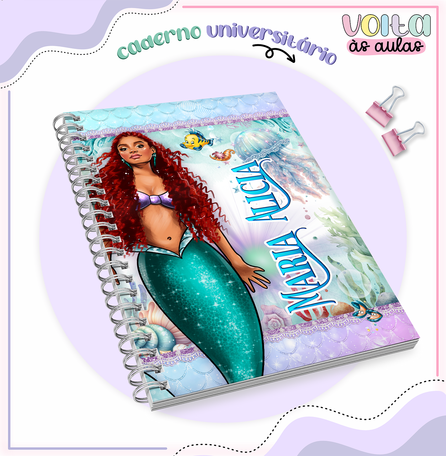 Arquivo encadernação kit escolar  Pequena Sereia -  LINA CRIATIVA 5