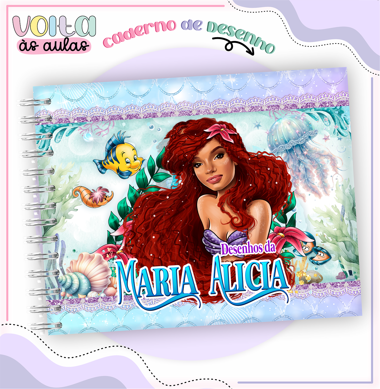 Arquivo encadernação kit escolar  Pequena Sereia -  LINA CRIATIVA 7