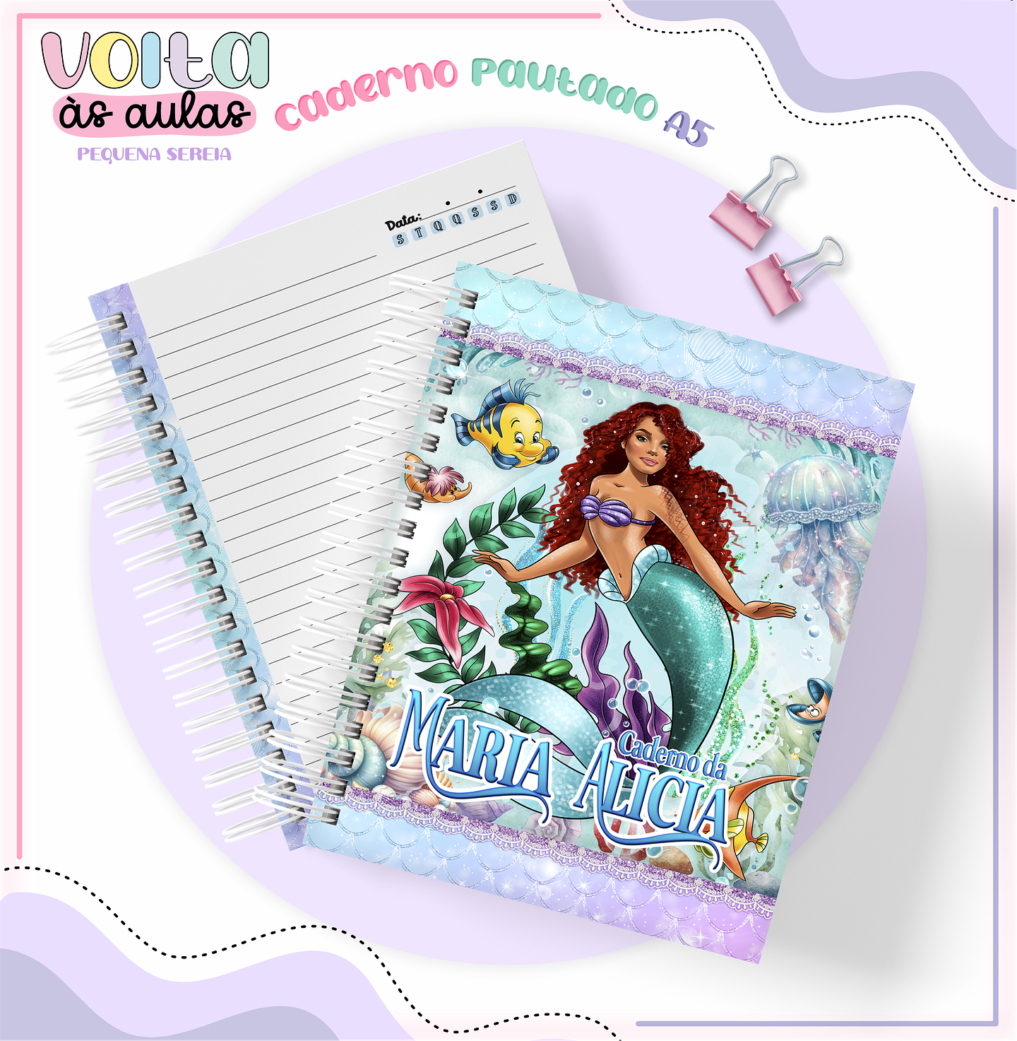 Arquivo encadernação kit escolar  Pequena Sereia -  LINA CRIATIVA 8
