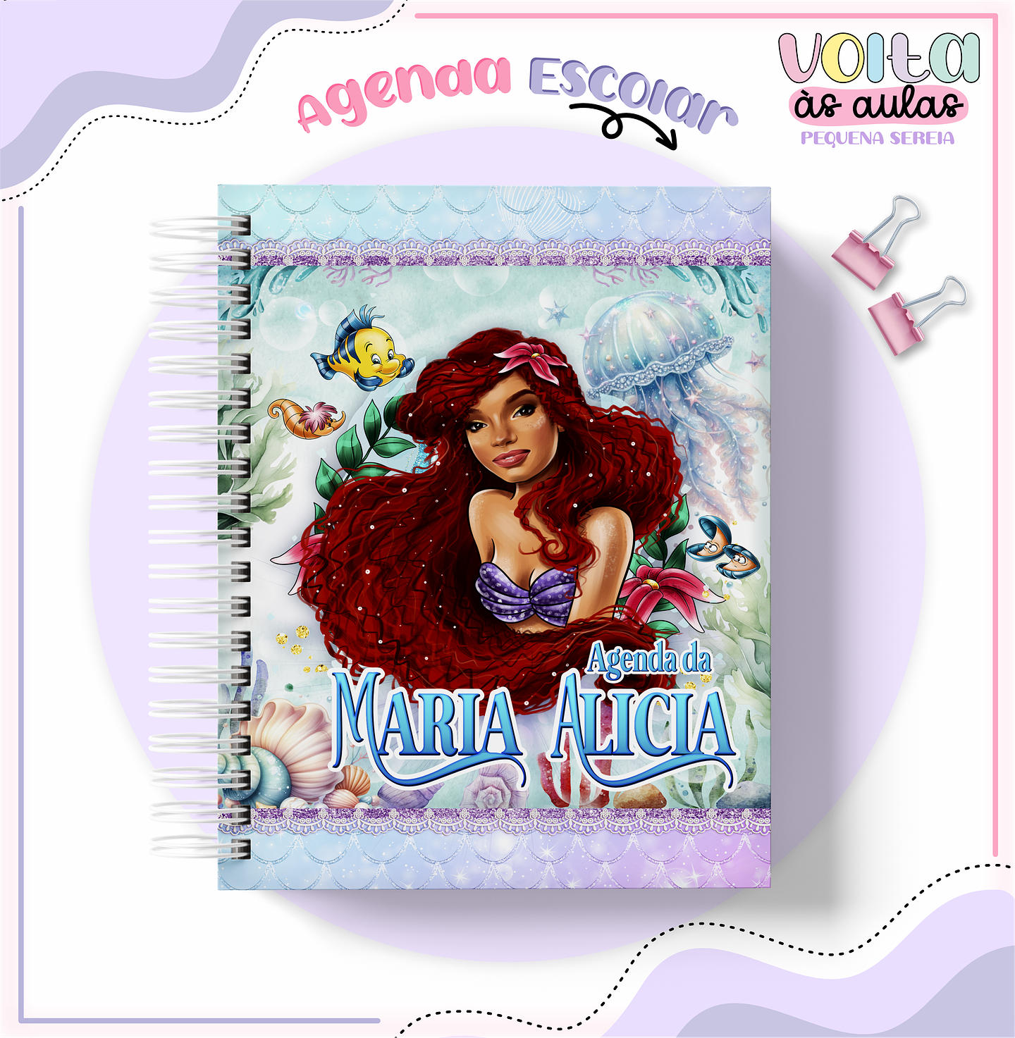 Arquivo encadernação kit escolar  Pequena Sereia -  LINA CRIATIVA 9