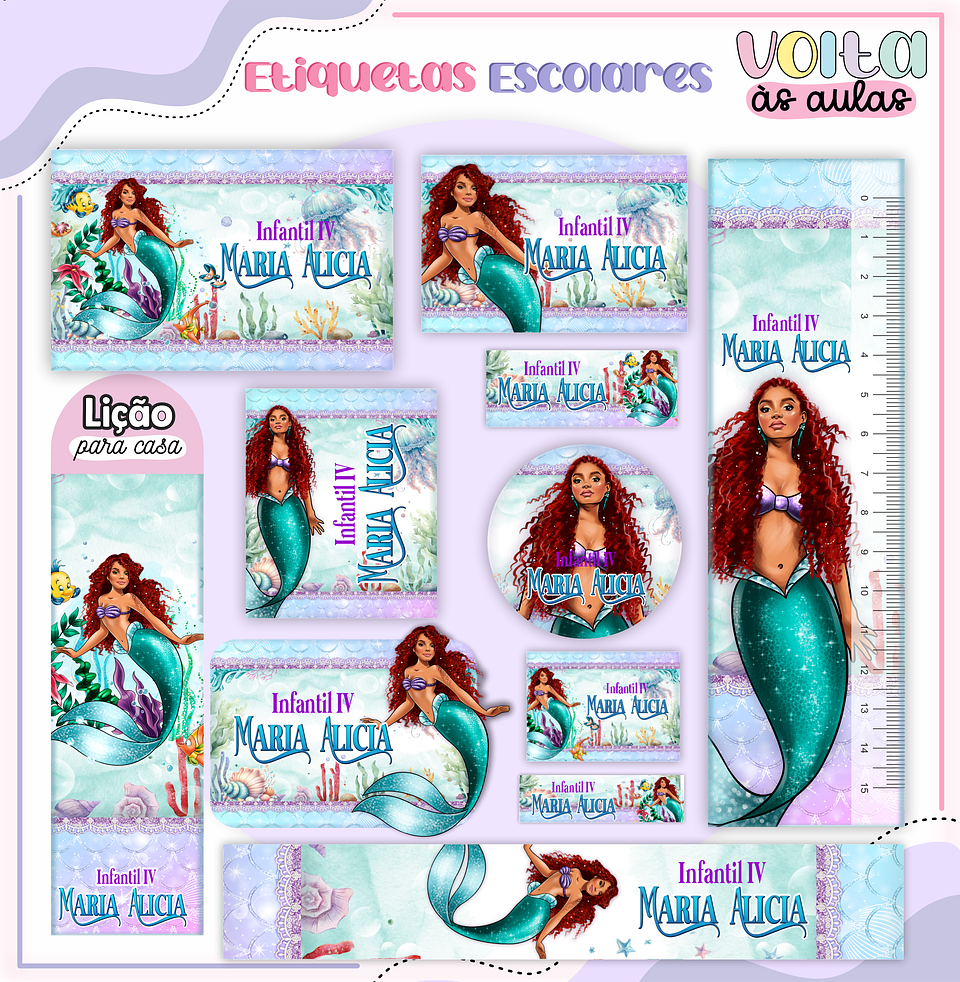 Arquivo encadernação kit escolar  Pequena Sereia -  LINA CRIATIVA 10