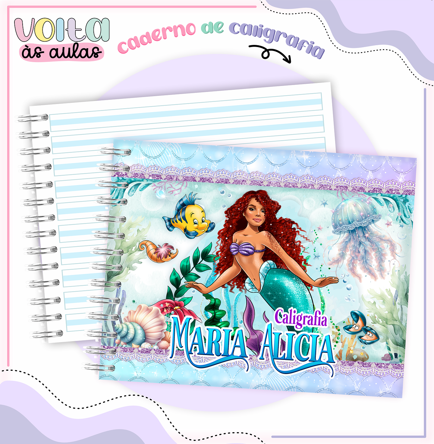 Arquivo encadernação kit escolar  Pequena Sereia -  LINA CRIATIVA 12