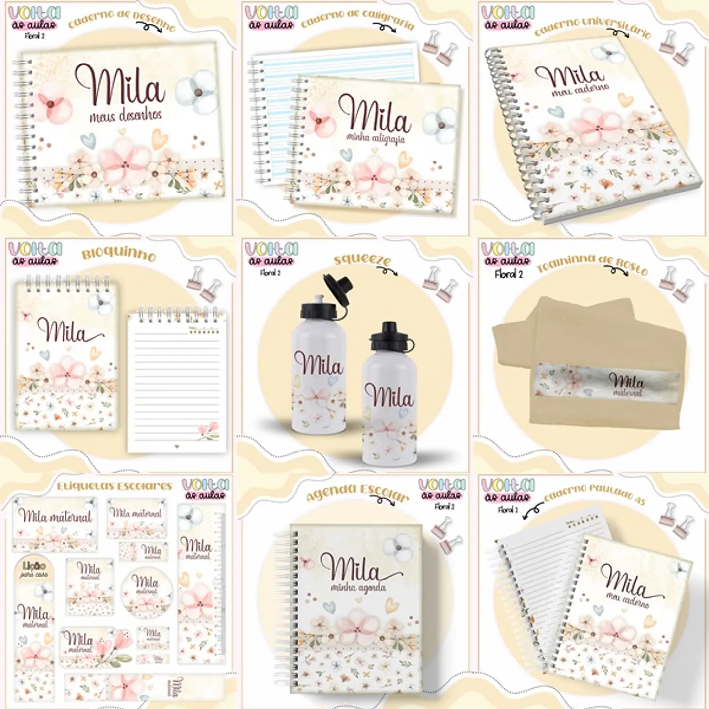 Arquivo encadernação kit escolar Floral -  LINA CRIATIVA 1