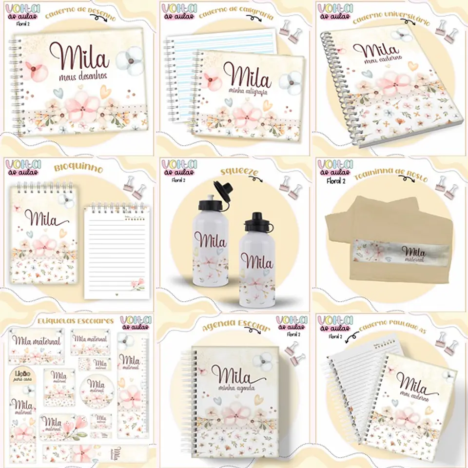 Arquivo encadernação kit escolar Floral -  LINA CRIATIVA 1