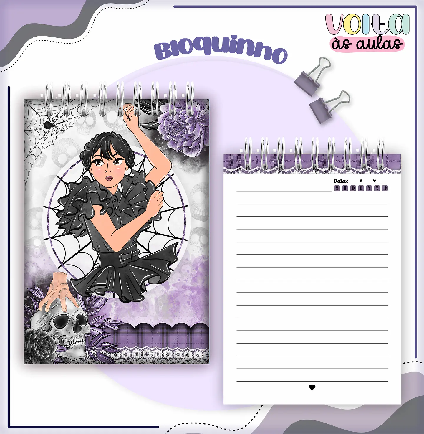 Arquivo encadernação kit escolar Wandinha -  LINA CRIATIVA 2
