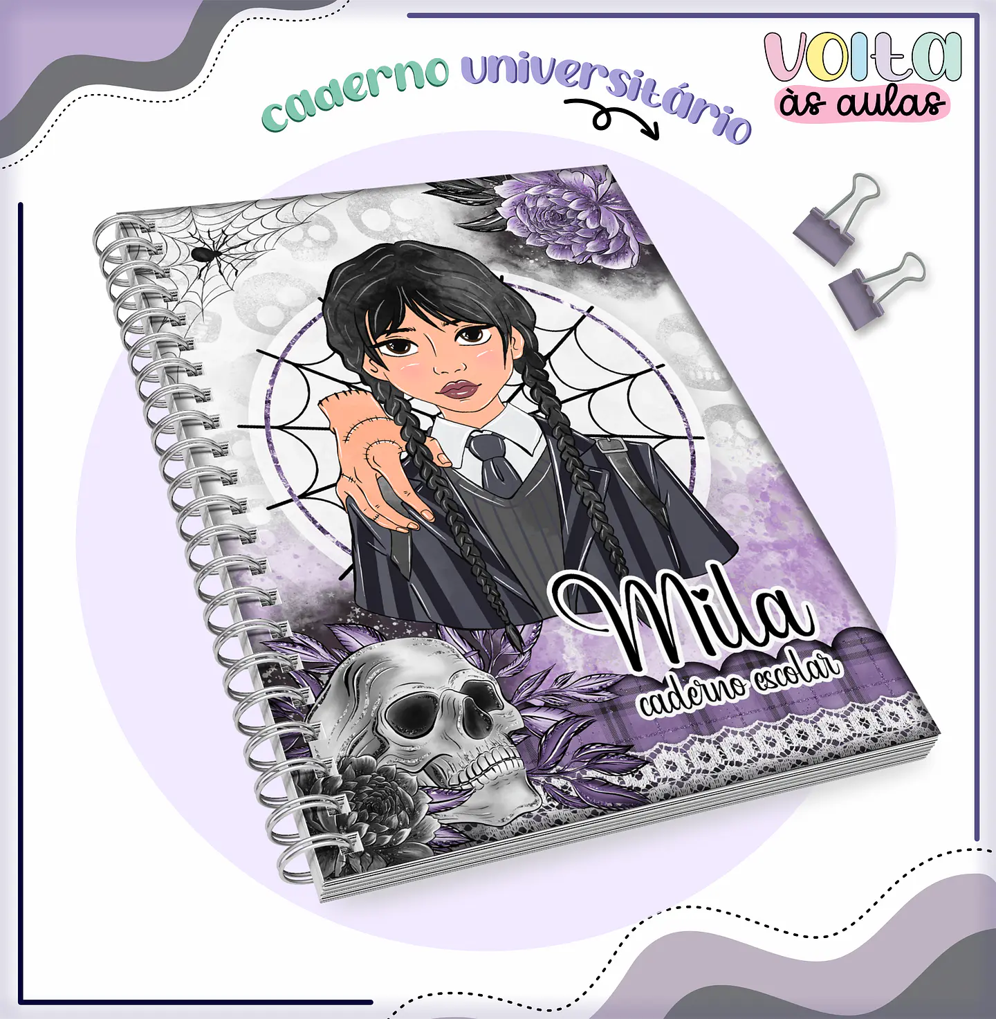 Arquivo encadernação kit escolar Wandinha -  LINA CRIATIVA 3